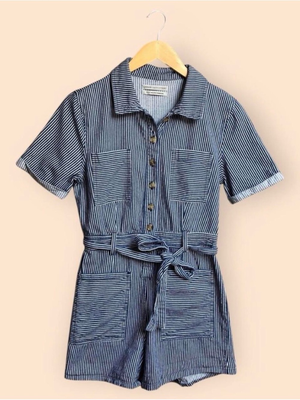 Urban Outfitters Navy & White Vertical Stripe Button-Up Romper